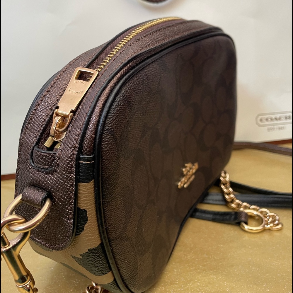 Coach Isla Chain Crossbody with Leopard Print on side